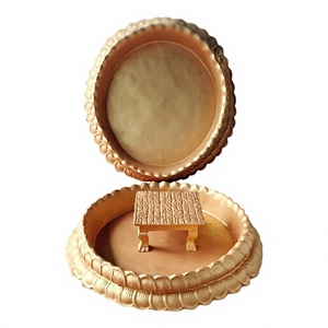 Golden Lotus Haldi Bowl Wedding Decoration Artificial Vintage Modern Design Eco-friendly Urli for Ceremony - Product Image 1