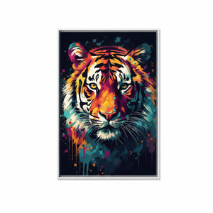 Stylish Printed <b>Canvas</b> Artwork: Modern Tiger Design in Vibrant Colors,WHITE <b>FRAMED</b> <b>CANVAS</b> - Product Image 2