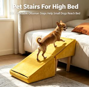 Custom Logo 2-in-1 Convertible Dog Stairs Non-Slip Wooden Pet Steps with Split Ottoman Wholesale for Cross-Border Sellers - Product Image 1