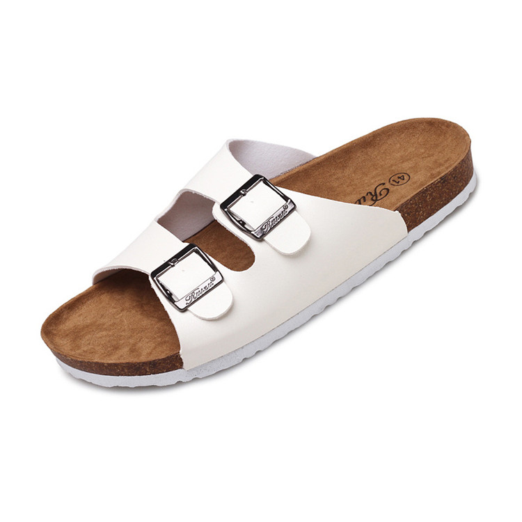 2021 Casual Summer Slides Sandals Women Gladiator Buckle Leather Mule Soft Men Cork Slippers