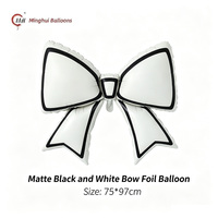 Ballons Mylar Ronds Joyeux Anniversaire Noir Mat et Blanc avec Nœud, 32 Pouces, Bord Doré, Noir, Argenté, Étoile à Cinq Branches