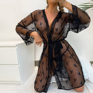 Camicia da Notte Sexy in Pizzo e Rete, Lingerie Seducente, Cardigan Pigiama, Vestaglia da <span class=keywords><strong>Donna</strong></span>, Abbigliamento da Casa Traspirante e Lavabile in Lavatrice - Product Image 6