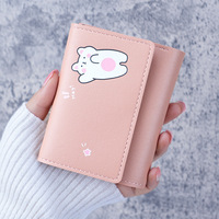 Dompet Wanita Motif Hewan Gaya Korea Terbaru, Multi-Kartu, Dompet Pendek Pelajar, Tempat Koin, Kancing Penutup, Bahan Poliester Anti Air