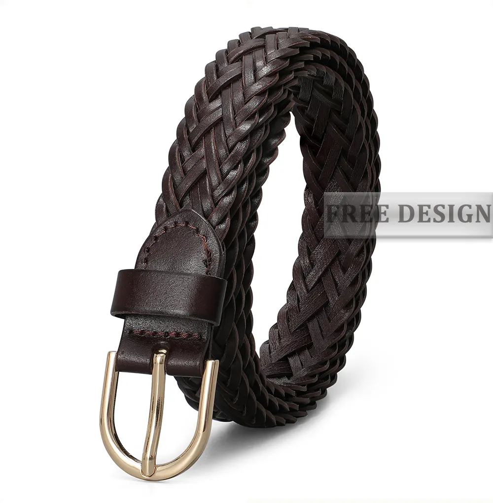 Ceinture tressée en cuir véritable OEM pour femmes, 115CM, conception décontractée, boucle en alliage de cuir de vache fendu