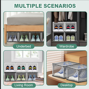 DAYOOH 10pcs Fashion Foldable Shoe Box Case <strong>Storage</strong> Box <strong>Stackable</strong> Black/white Transparent Plastic Shoe <strong>Boxes</strong> with Front Magnet - Product Image 5