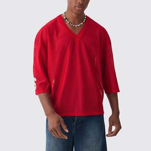 Camiseta de malla gráfica con cuello en V y manga corta para hombre, estilo oversize, 100% poliéster transpirable con estampado digital - Product Image 3