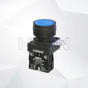Hban New Style Xb2 Hby5 Flat Round 22mm NO Momentary Electrical Push Button Power Switches Led Ce Blue Stainless Steel IP65 10A