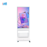 Afficheur numérique Android sur pied de 49 pouces, écran LCD pour affiches, 350 nits, avec porte-revues pour les magasins de détail