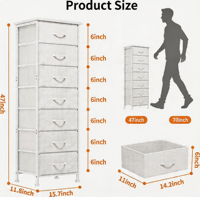 Commode moderne et simple de 47 pouces avec 7 tiroirs en tissu et structure métallique pour chambre et salon