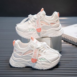 <span class=keywords><strong>Sneakers</strong></span> <span class=keywords><strong>Bianche</strong></span> per Bambine, Comode Scarpe Sportive Primaverili/Autunnali con Tomaia in Rete Traspirante e TPU, Chiusura con Lacci, Suola Morbida, per 4-6 Anni - Product Image 1