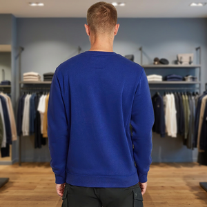 Sudadera de Cuello Redondo para Hombre, de Primera Calidad, 100% Algodón, Bordada, Ecológica, Azul, Corte Regular, Tallas Unisex, con Ribetes - Product Image 3