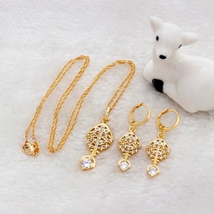 Joyería de Moda al por Mayor, Juego de Aretes y Collares con Hojas de Circonita Cúbica Chapados en Oro de 18k para Mujer, para Bodas - Product Image 3