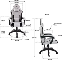 Chaise de jeu ergonomique en cuir pour PC avec massage rafraîchissant, inclinable, pivotante, repose-pieds extensible et accoudoirs pliables