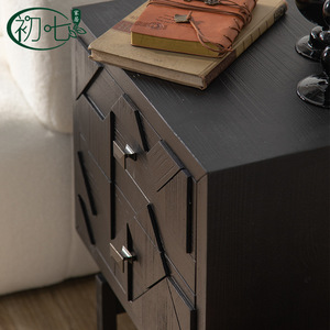 Chu Qi Nightstand Wood Black <b>Storage</b> Drawer Cabinet Bedroom Furniture - Product Image 4