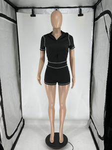 Logo personalizzato 2025 estate sudore da donna con cerniera per motociclista Set corto Top corto con cappuccio 2 pezzi Jogger due pezzi Set abbigliamento donna - Product Image 5