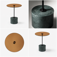 Table d'appoint en marbre vert naturel d'Inde Future Star, plateau en verre fumé ambré, base tambour, personnalisable, luxe pour salon