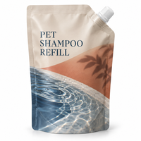 Pochette souple à bec verseur personnalisée, imprimée en héliogravure, finition mate, avec bouchon à vis, pour recharge de shampoing pour animaux de compagnie et emballage de suppléments liquides