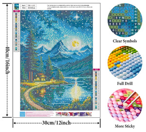 Kit Pittura Diamante Completo con Stampa su Tessuto Dipinta a Mano, Paesaggi Notturni con <span class=keywords><strong>Luna</strong></span>, Lago e Montagna, per Decorazioni Domestiche - Product Image 2