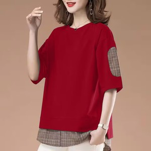 Women's Loose Fit Sweatshirt Black Grid <b>Patchwork</b> Asymmetric Design Plus Size Top For Summer Breathable Knitted Fabric - Product Image 2