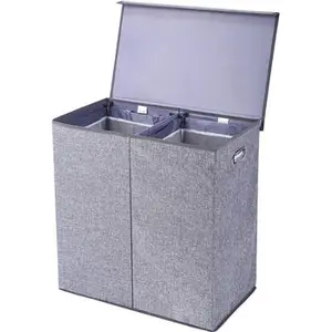 Linen Gray Collapsible Laundry Sorter Closet Organizer Laundry Hamper Basket 2 Dividers Foldable Storage Bin