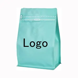 Bolsa de fondo plano de papel de aluminio verde mate con estampado personalizado, bolsa de pie con cremallera en blanco para té, café, grano, embalaje de alimentos