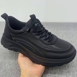 Chaussures de sport décontractées pour hommes en cuir véritable pleine fleur noir, respirantes, souples, à semelle épaisse, polyvalentes et légères - Product Image 1