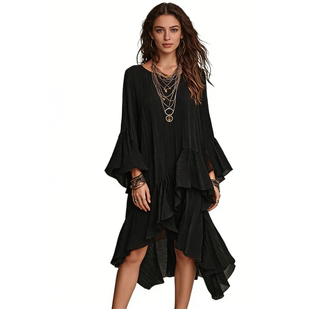 asymmetrical boho dress HT 360 Collective -Asymmetrical Ruffle Dress main image 1