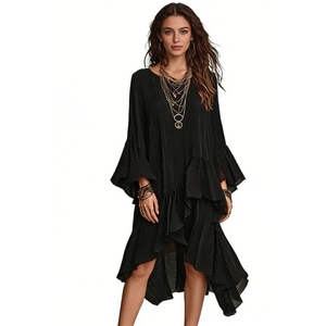 Abito Midi <span class=keywords><strong>Boho</strong></span> da Donna con Volant Asimmetrici e Orlo Asimmetrico - Moda Sehe - Product Image 5