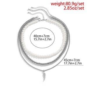 Collane a più strati <span class=keywords><strong>con</strong></span> ciondolo a piuma uniche per uomo, collane vintage <span class=keywords><strong>con</strong></span> perle, gioielli e accessori <span class=keywords><strong>maschili</strong></span> - Product Image 3
