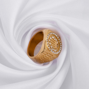 Nhẫn titan mạ vàng kiểu dáng Hip Hop, đính đá, dành cho nam - Product Image 6