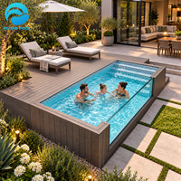Piscine hors sol en fibre de verre avec jacuzzi et spa, mosaïque exclusive pour soirées en famille, fenêtre transparente, 20 pieds x 40 pieds
