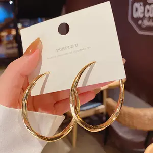 Moda takı fantezi S925 gümüş yuvarlak Vintage küpe 18K altın kaplama tıknaz büyük daire Dangle Hoop küpe