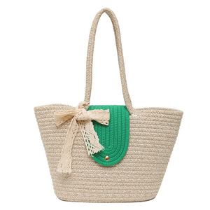 Bolso de hombro tejido tipo cubo, color blanco roto, color caqui, minimalista, para uso diario, verano 2023 - Product Image 5