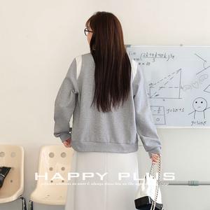 Chaqueta de Béisbol Happy Plus con Bloques de Color, Talla Grande para Mujer, Prenda Exterior Informal de Algodón Tejido, Negra y Gris - Product Image 2