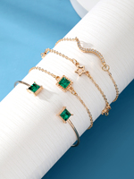 Nouvelle Mode 4 Pièces/Ensemble Bracelet Chaîne Ajustable Géométrique Étoile Diamant Carré Cristal Vert Vintage Bijoux pour Femme