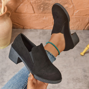 Zapatos de Tacón Medio Elásticos de Estilo Británico para Mujer, Talla Grande, Otoño, Nuevo Estilo, Tacón Grueso, Gamuza, Punta Profunda, Talla 43 - Product Image 2