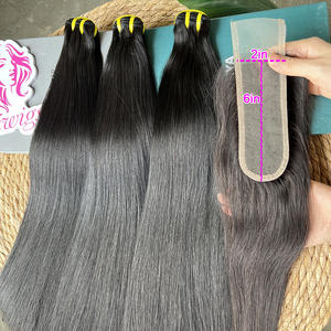 <span class=keywords><strong>3</strong></span>+1 Pakket Haar met Closure Groothandel Bone Straight Vietnamese Weave Echt Haar 2x6 Closure met Bundels - Product Image 1