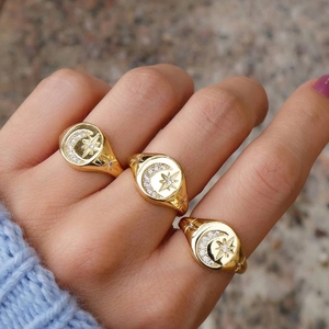 Gold Plated 2023 Christmas New Arrived Stock Jewelry Engraved Cz <strong>Moon</strong> Star Fashion <strong>Ring</strong> for Women - Product Image 2