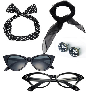 Conjunto de diadema y bufanda retro de lunares para mujer con gafas de ojo de gato y pendientes para accesorios de disfraz de fiesta - Product Image 4