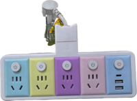 Multiprise universelle multifonction LONGNEW avec protection contre les surtensions, 4 prises, 3 ports USB, cordon d'extension de 2 m