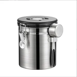 Stainless Steel Coffee Canister with Exhaust Valve 1.5L Coffee Bean Airtight Jar Multipurpose Food Storage Container