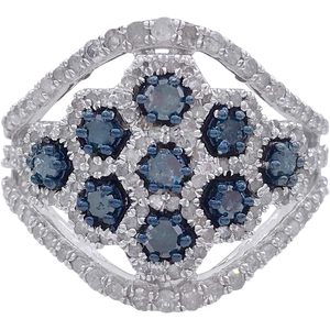 แหวนเพชร Jewelspaark 1.53 กะรัต ทรงกลมเจียระไนแบบบริลเลียนท์ เพชรสีขาวและสีน้ำเงินเสริมประกาย  ตัวเรือนเงินแท้ 925 สำหรับผู้หญิง สวมใส่ในโอกาสหมั้น - Product Image 1