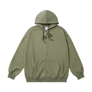 Unisex Oversized <b>Hooded</b> <b>Zip</b>-Up Sweatshirt Solid Color French Terry Cotton Casual Autumn Wear - Product Image 2