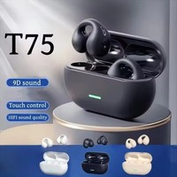 Nouveaux écouteurs sans fil Bluetooth 5.3 T75 à clip d'oreille, suppression du bruit, appels HD, pour sport et gaming
