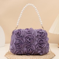 Pochette de soirée 3D en forme de rose avec chaîne de perles, sac à bandoulière pour femme, idéal pour mariage et fête