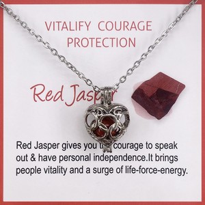 Collier avec pendentif en forme de cœur en cristal de guérison avec cage à pierres précieuses, bijoux spirituels pour femmes, protection, cadeau d'amour, cartes - Product Image 5