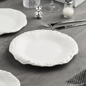 Assiette en grès blanche irrégulière pour mariage, hôtel, steak, salade, dessert, service alimentaire, restaurant, assiette en céramique blanche, assiettes de dîner - Product Image 4