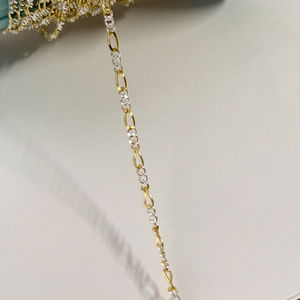 빈티지 2.5MM 피가로 3 + 1Two 톤 체인 쥬얼리 여성 S925 스털링 실버 믹스 골드 체인 - Product Image 3