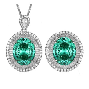 Ensemble de bijoux vintage tendance en cuivre écologique avec pendentif ovale en zircone cubique noir et gris 15*18mm pour femme - Product Image 3
