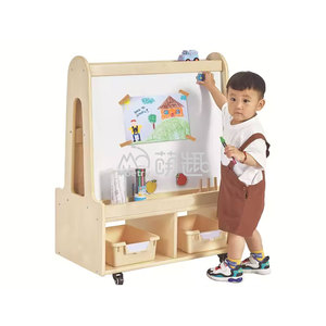 Cavalletto Artistico in Legno a Doppia Faccia con Tema Dinosauro e Armadietto Portaoggetti, Mobili <span class=keywords><strong>Montessori</strong></span> per Bambini con Lavagna - Product Image 5